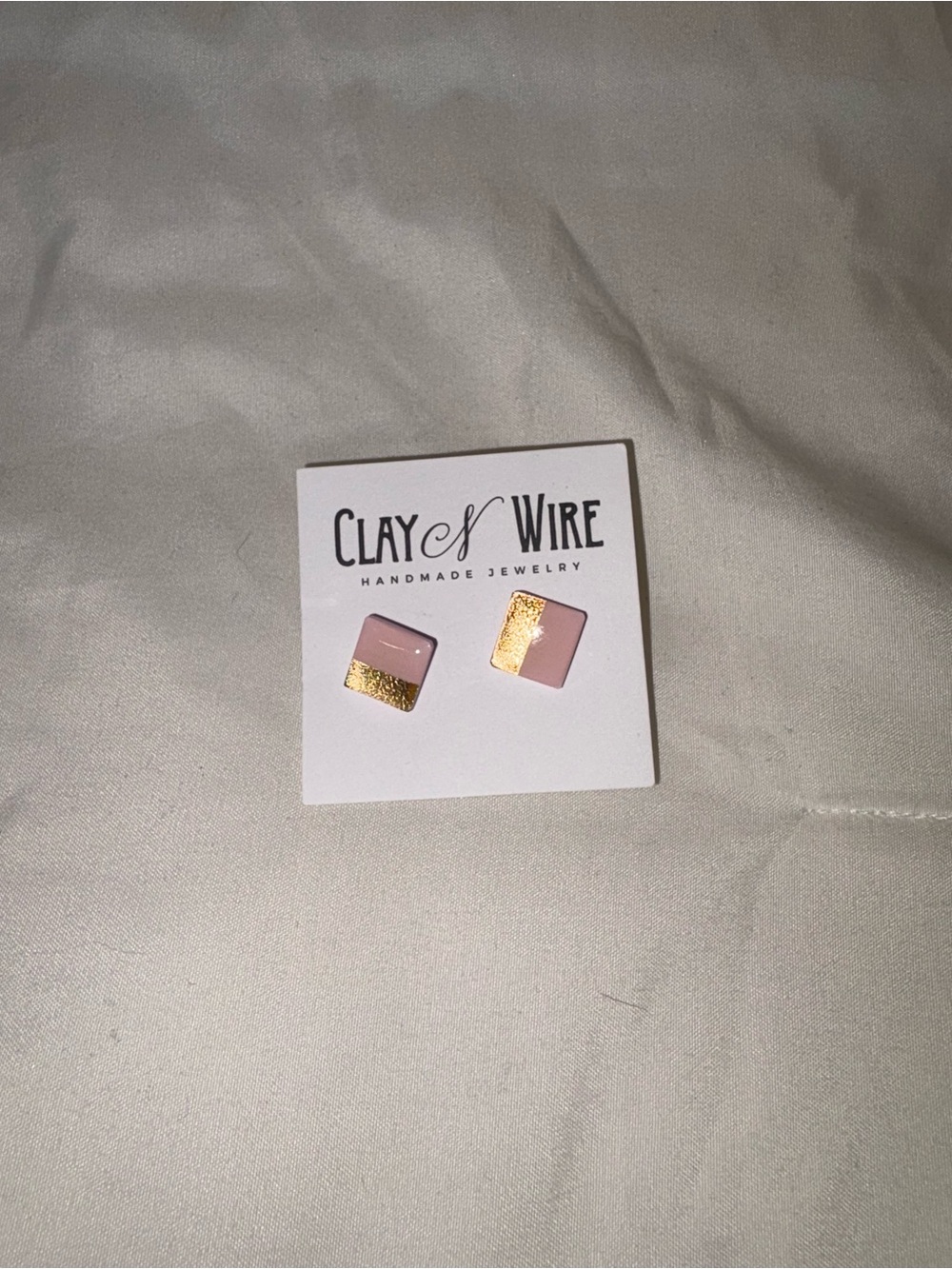 Clay & Wire Pink and Gold Square Stud Earrings